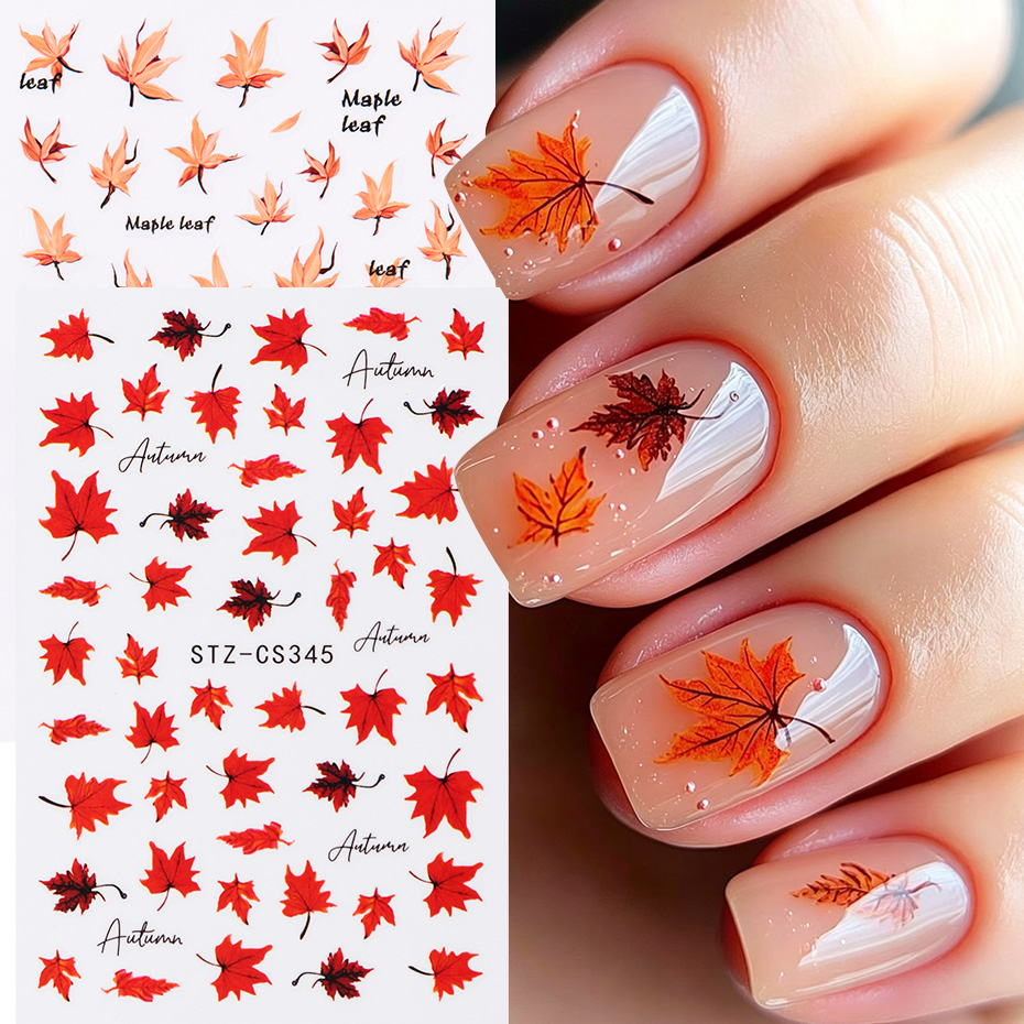 Nail Art Orange - 2pcs 수채화 오렌지 레드 메이플 리프