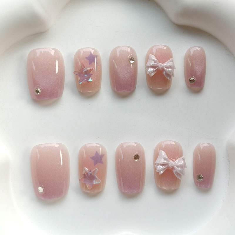 Nail Art Pink - 10개입 10대 소녀 패션 귀여운 핑크