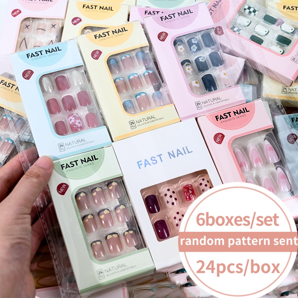 6박스/세트 짧은 사각형 페이크 네일 러브 디자인 프레 - Nail Art Press On 리뷰 및 가격