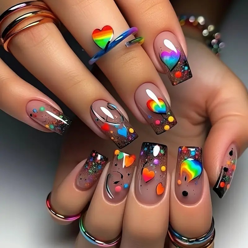 24개입 누드 프레스온 네일 짧은 스퀘어 모양 레인보우 - Nail Art Press On 리뷰 및 가격