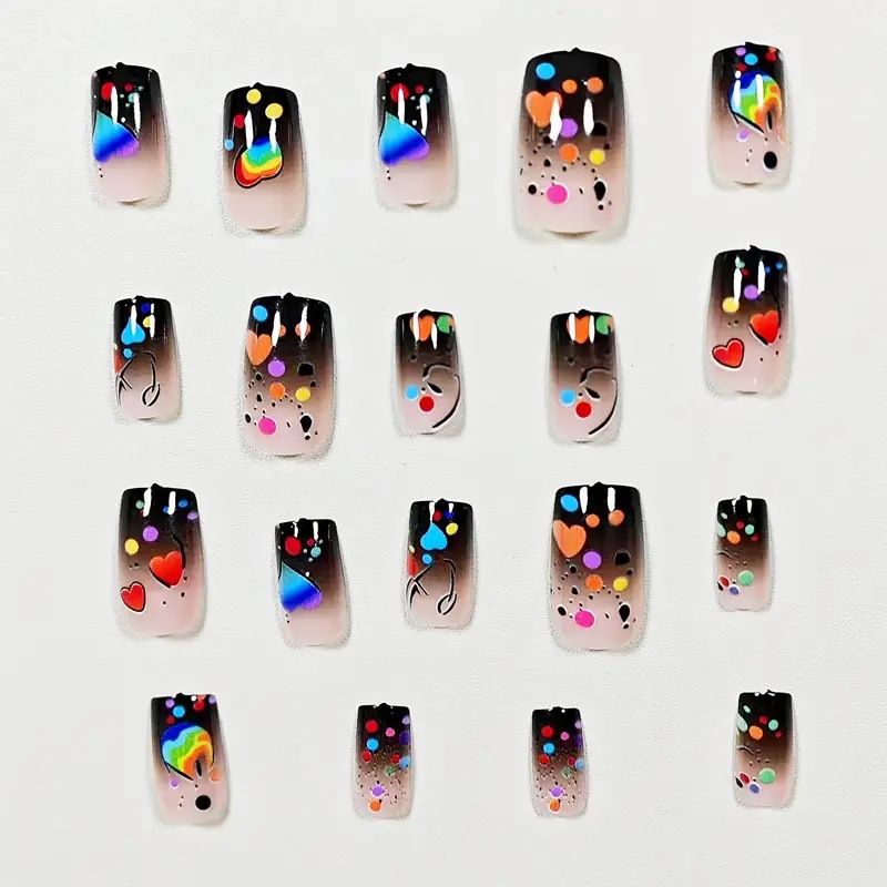 24개입 누드 프레스온 네일 짧은 스퀘어 모양 레인보우 - Nail Art Press On 리뷰 및 가격