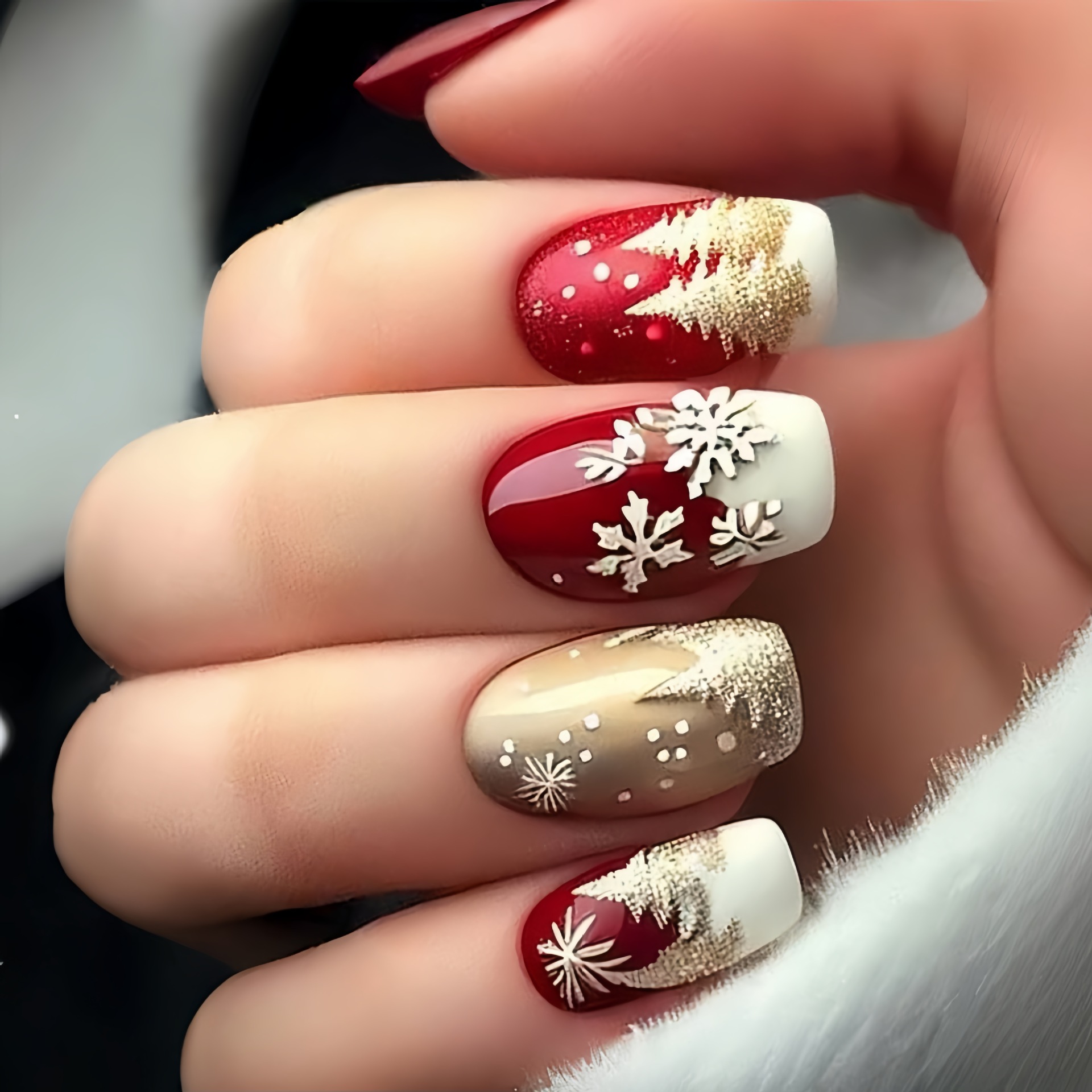 크리스마스 파티용 중간 길이의 눈송이, 크리스마스 트리 - Nail Art Press On 리뷰 및 가격