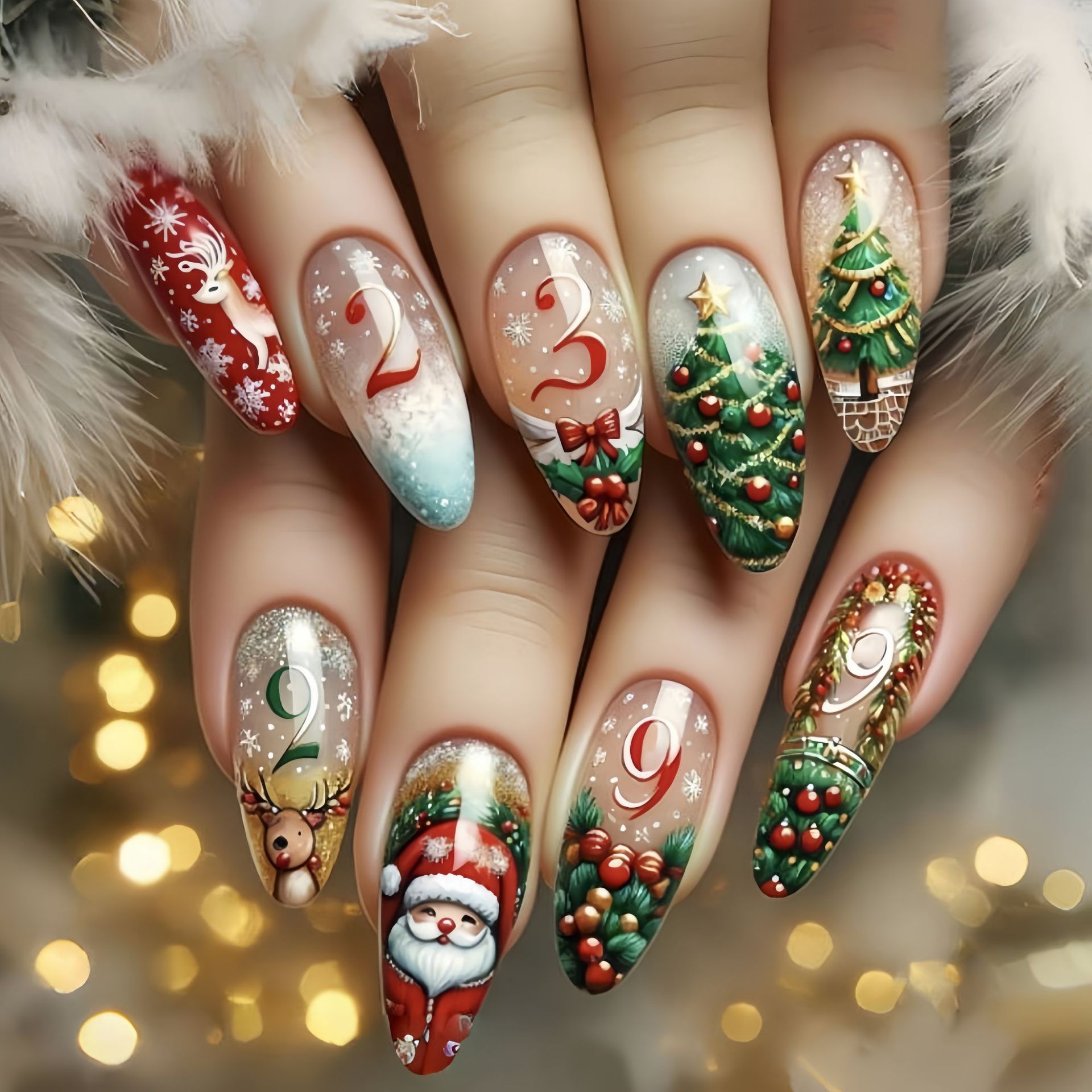 크리스마스 파티용 중간 길이의 눈송이, 크리스마스 트리 - Nail Art Press On 리뷰 및 가격