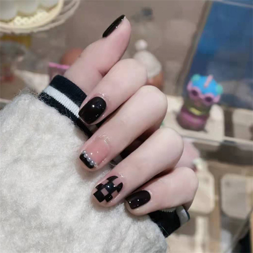 24PCS 짧은 아크릴 골든 하트 착용 가짜 손톱 아트 - Nail Art Press On 리뷰 및 가격
