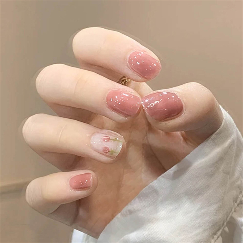 24PCS 짧은 아크릴 골든 하트 착용 가짜 손톱 아트 - Nail Art Press On 리뷰 및 가격