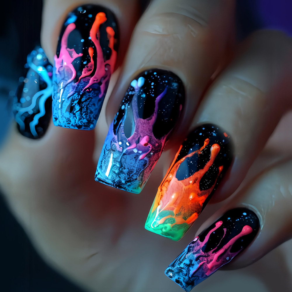 여성용 중간 사이즈 가짜 손톱 Y2K 그라데이션 그린  - Nail Art Orange 리뷰 및 가격