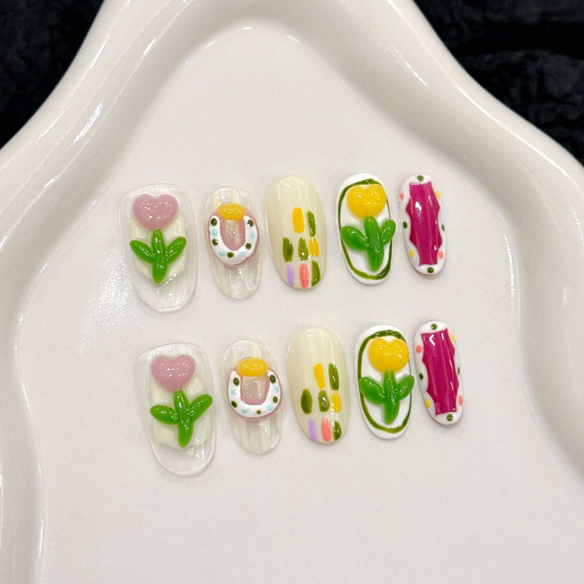 10개 수제 프레스온 네일 3D 딸기 장식 가짜 네일  - Nail Art Press On 리뷰 및 가격