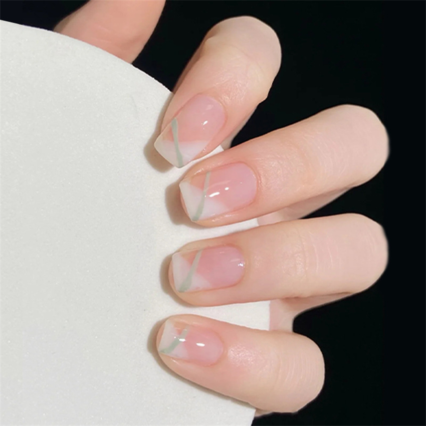 24개/세트 그린 격자무늬 아크릴 가짜 손톱 짧은 프리 - Nail Art Pink 리뷰 및 가격