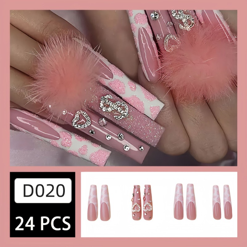 엑스트라 롱 스퀘어 프레스 네일 러브 패턴 디자인, 프 - Nail Art Pink 리뷰 및 가격