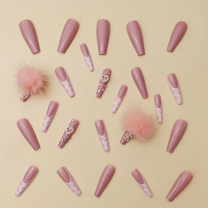 엑스트라 롱 스퀘어 프레스 네일 러브 패턴 디자인, 프 - Nail Art Pink 리뷰 및 가격