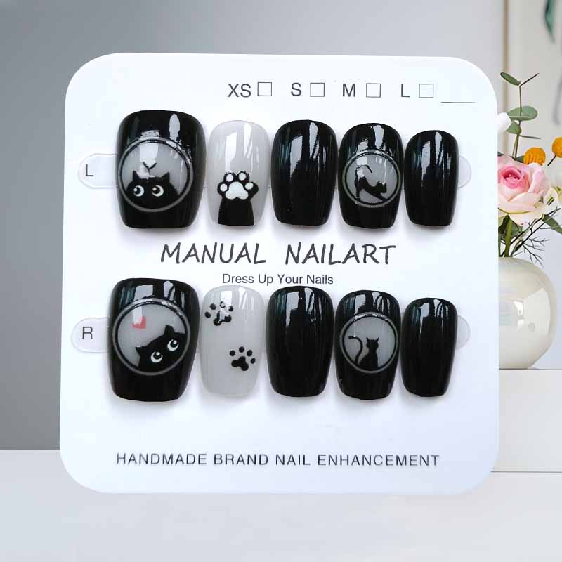 10개 귀여운 만화 검은 고양이와 핑크 나비 매듭 수제 - Nail Art Pink 리뷰 및 가격
